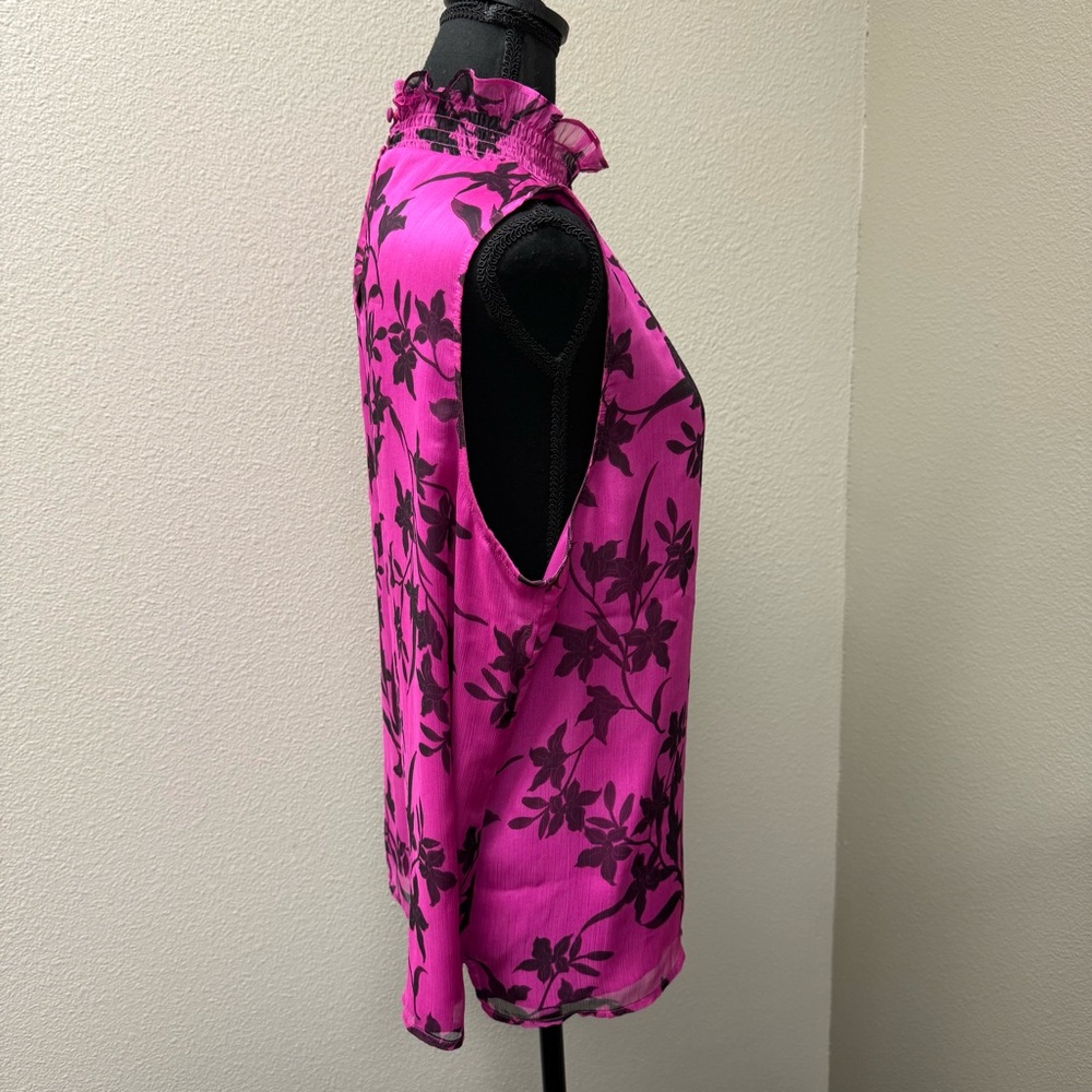 Vince Camuto Pink Floral Mock Neck Sleeveless Blouse Elegant Career Top L - Picture 7 of 10